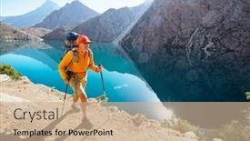  Presentation with central asia - Theme having wanderlust-time-man-hiking background and a coral colored foreground