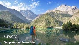  Presentation with central asia - Audience pleasing presentation theme consisting of wanderlust-time-man-hiking backdrop and a dark gray colored foreground