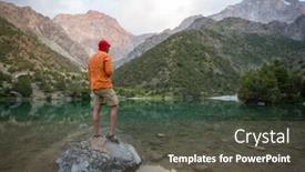  Presentation with central asia - Presentation having wanderlust-time-man-hiking background and a dark gray colored foreground