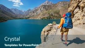  Presentation with central asia - Colorful presentation theme enhanced with wanderlust-time-man-hiking backdrop and a ocean colored foreground