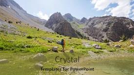  Presentation with central asia - Cool new slide deck with wanderlust-time-man-hiking backdrop and a gold colored foreground