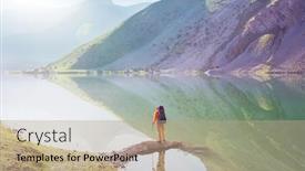  Presentation with central asia - Presentation theme consisting of wanderlust-time-man-hiking background and a coral colored foreground