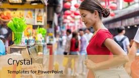  Presentation with market food - PPT theme with wangfujing food street on asia background and a coral colored foreground