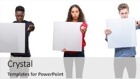  Presentation with holding people in hands - Colorful presentation enhanced with want ad - composition of young people holding backdrop and a  colored foreground