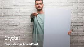  Presentation with vintage interior brick wall - Audience pleasing PPT theme consisting of want ad - young adult man over brick backdrop and a gray colored foreground