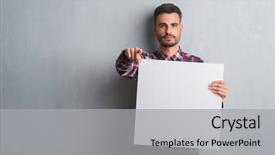  Presentation with vintage interior brick wall - Slide deck featuring want ad - young adult man over brick background and a light gray colored foreground