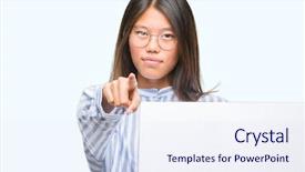  Presentation with asian war - Cool new slide deck with want ad - young asian woman over isolated backdrop and a  colored foreground