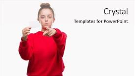  Presentation with blonde holding magnifying glass - Theme enhanced with want ad - young blonde woman holding advertising background and a  colored foreground