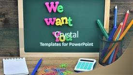  Presentation with school board - Amazing PPT theme having want you word on school backdrop and a ocean colored foreground