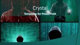  Presentation with ransomware - PPT theme featuring wanted-hacker-is-coding-virus background and a ocean colored foreground