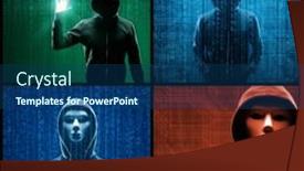  Presentation with ransomware - PPT theme with wanted-hacker-is-coding-virus background and a  colored foreground