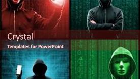  Presentation with ransomware - PPT theme having wanted-hacker-is-coding-virus background and a  colored foreground