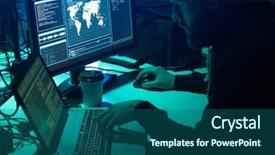  Presentation with cyber attack - PPT theme consisting of wanted hackers coding virus ransomware background and a ocean colored foreground