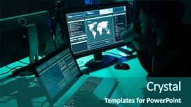  Presentation with cyber attack - Audience pleasing presentation theme consisting of wanted hackers coding virus ransomware backdrop and a ocean colored foreground