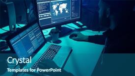  Presentation with cyber attack - Theme featuring wanted hackers coding virus ransomware background and a ocean colored foreground