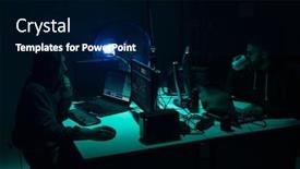  Presentation with ransomware - Slides featuring wanted-hackers-coding-virus-ransomware background and a black colored foreground