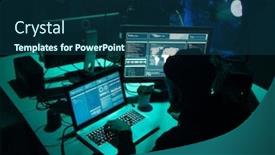  Presentation with cyber attack - Slides having wanted-hackers-coding-virus-ransomware background and a ocean colored foreground