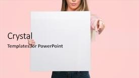  Presentation with beautiful young woman getting face - Cool new slide set with wanted poster - beautiful young woman holding advertising backdrop and a  colored foreground