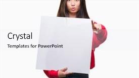  Presentation with wanted poster - Colorful slide deck enhanced with wanted poster - young asian woman holding banner backdrop and a sky blue colored foreground