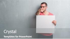  Presentation with young grey maine coon cat - Beautiful presentation featuring wanted poster - young caucasian man over grey backdrop and a gray colored foreground