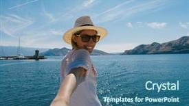  Presentation with honeymoon - Cool new slide deck with wanting her man to follow backdrop and a ocean colored foreground