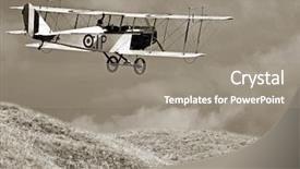  Presentation with plane - Presentation theme with old war - historic plane above meadows background and a gray colored foreground