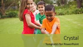  Presentation with rope - Amazing PPT layouts having war - kids pulling a large rope backdrop and a yellow colored foreground