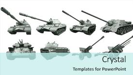  Presentation with military equipment - Amazing theme having war - set of military equipment backdrop and a cool aqua colored foreground