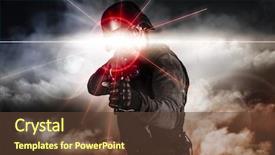  Presentation with laser - Audience pleasing PPT theme consisting of war - soldier aiming assault rifle laser backdrop and a tawny brown colored foreground