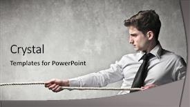  Presentation with fared rope - Slides having war - young businessman pulling a rope background and a light gray colored foreground