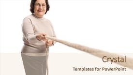  Presentation with rope - Colorful slide deck enhanced with war 1 - elderly woman pulling a rope backdrop and a lemonade colored foreground