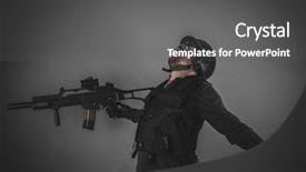  Presentation with war themplate - Slide deck with war airsoft player with gun background and a  colored foreground