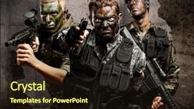  Presentation with rifles - Beautiful slide set featuring war background - group of soldiers aiming backdrop and a wine colored foreground