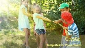 Presentation with children playing - Presentation theme consisting of war child - happy active children playing background and a tawny brown colored foreground