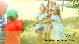 Presentation with children playing - Audience pleasing PPT theme consisting of war child - happy active children playing backdrop and a yellow colored foreground
