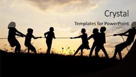  Presentation with children silhouette - Slide deck enhanced with war child - silhouette group of happy children background and a  colored foreground