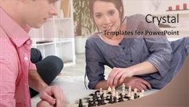  Presentation with play - PPT theme having war minds - couple play chess background and a coral colored foreground