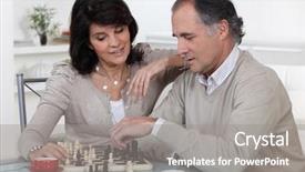  Presentation with chess - Slide set consisting of war minds - middle-aged couple playing chess background and a gray colored foreground