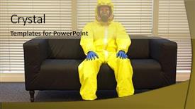  Presentation with disposal mask and gloves - Presentation design consisting of war minds - professional in protective clothing mask background and a soft green colored foreground
