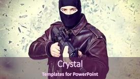  Presentation with war - Beautiful theme featuring war minds - terrorist portrait and background explosion backdrop and a violet colored foreground