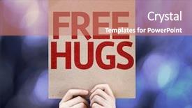  Presentation with free music - Cool new theme with war music - free hugs written on colorful backdrop and a coral colored foreground