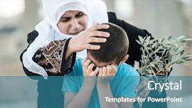  Presentation with arabic woman - PPT theme consisting of war palestine - arabic muslim middle eastern woman background and a teal colored foreground