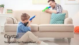  Presentation with war room - Audience pleasing PPT theme consisting of war room - cute boy and his father backdrop and a mint green colored foreground