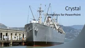  Presentation with dock - Theme having war ship dock in san background and a light blue colored foreground