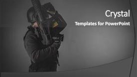  Presentation with golf player playing - Slides having war soft - aiming airsoft player with gun background and a dark gray colored foreground