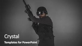  Presentation with war - PPT theme having war soft - airsoft player with gun helmet background and a dark gray colored foreground