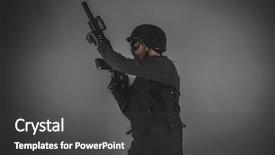  Presentation with war - Slides enhanced with war soft - airsoft player with gun helmet background and a dark gray colored foreground