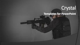  Presentation with war - Beautiful PPT layouts featuring war soft - airsoft player with gun helmet backdrop and a dark gray colored foreground