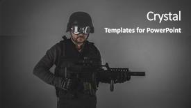  Presentation with golf player playing - Theme consisting of war soft - forces airsoft player with gun background and a dark gray colored foreground