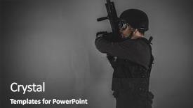  Presentation with gun - PPT layouts consisting of war soft - guard airsoft player with gun background and a  colored foreground